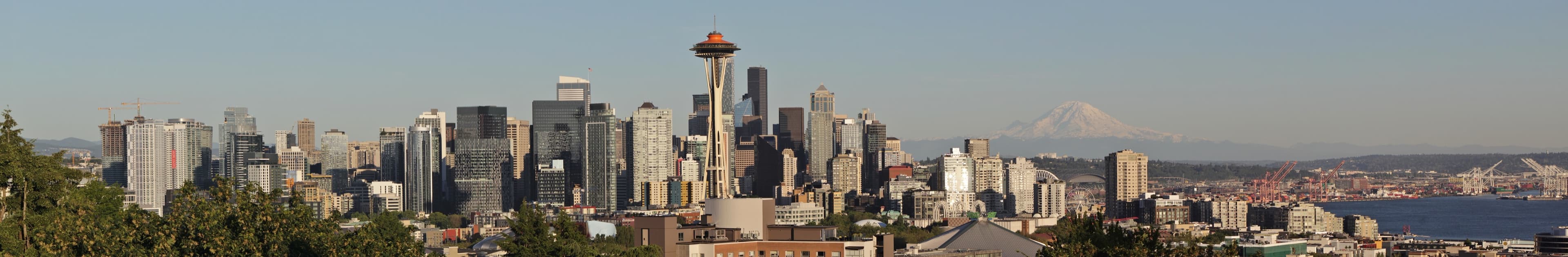 The Seattle skyline at dusk, viewed from Kerry Park